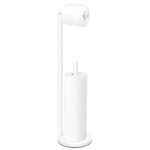 Toilet Paper Holder Stand Toilet Paper Holder Free Standing White Toilet Paper Roll Holder for 4 Rolls Bathroom Toilet Paper Holder with Storage