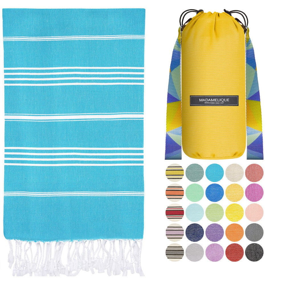 Madamelique Turkish Beach Towel with Beach Bag - 39 x 74 - Prewashed Beach Towels Oversized -%100Cotton - Quick Dry - Sand Free - Hand Loome-image-OPC-PFNFVGT-NEW