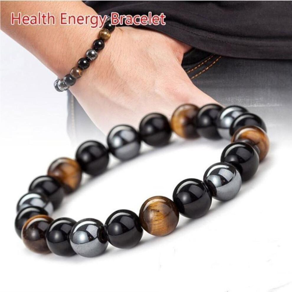 (6mm) 8/10mm Tiger Eye & Hematite & Black Obsidian Stone Bead Bracelet Men&apos;s Fashion Natural Stone Bracelet  Jewelry Gift Bracelets For Women H