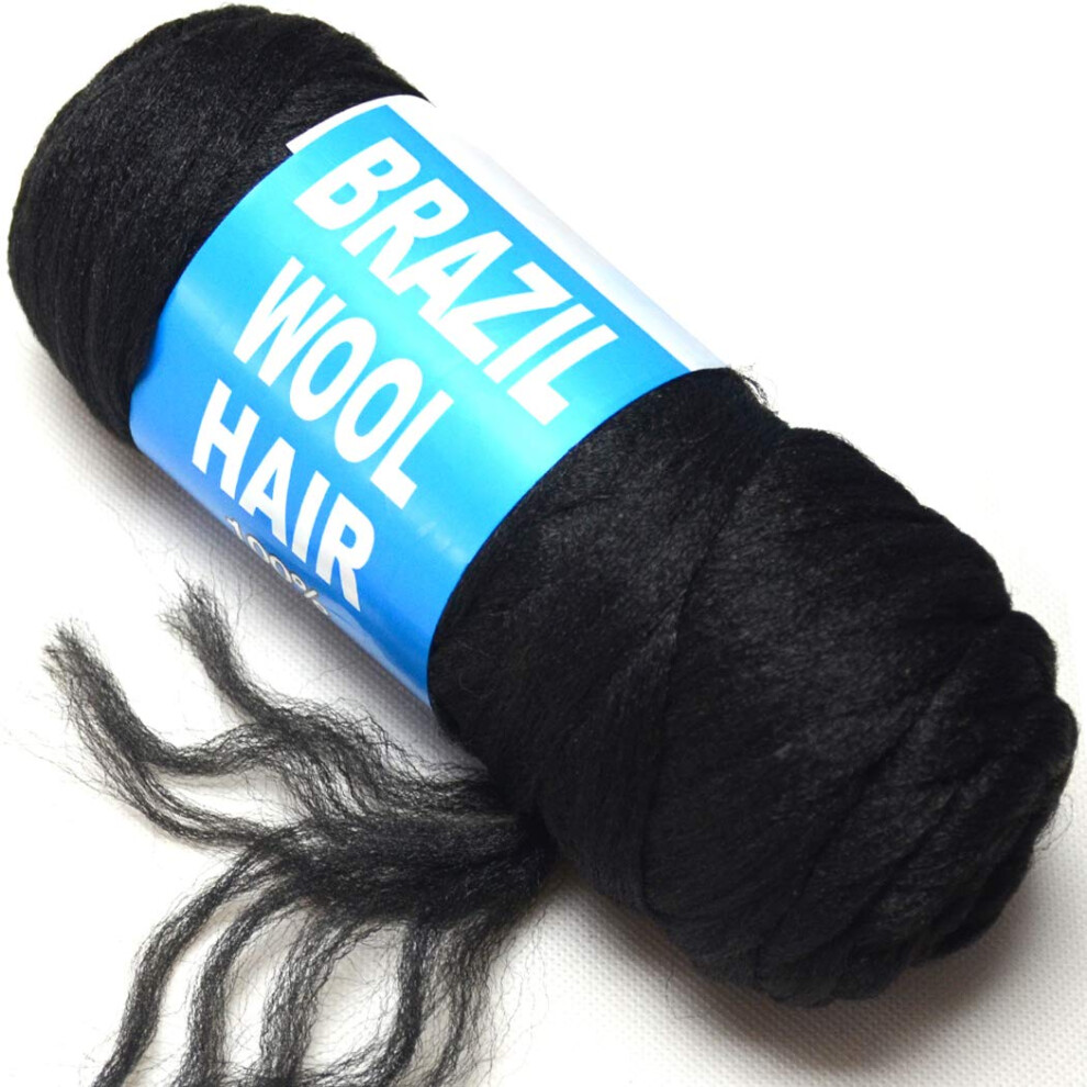 Blau Bluple Brazilian Wool Hair 1 Roll Black Acrylic Yarn For African Hair Braiding Sengalese Twisting Jumbo Braids/Crochet Faux Locs/Wraps/Dreadlocks