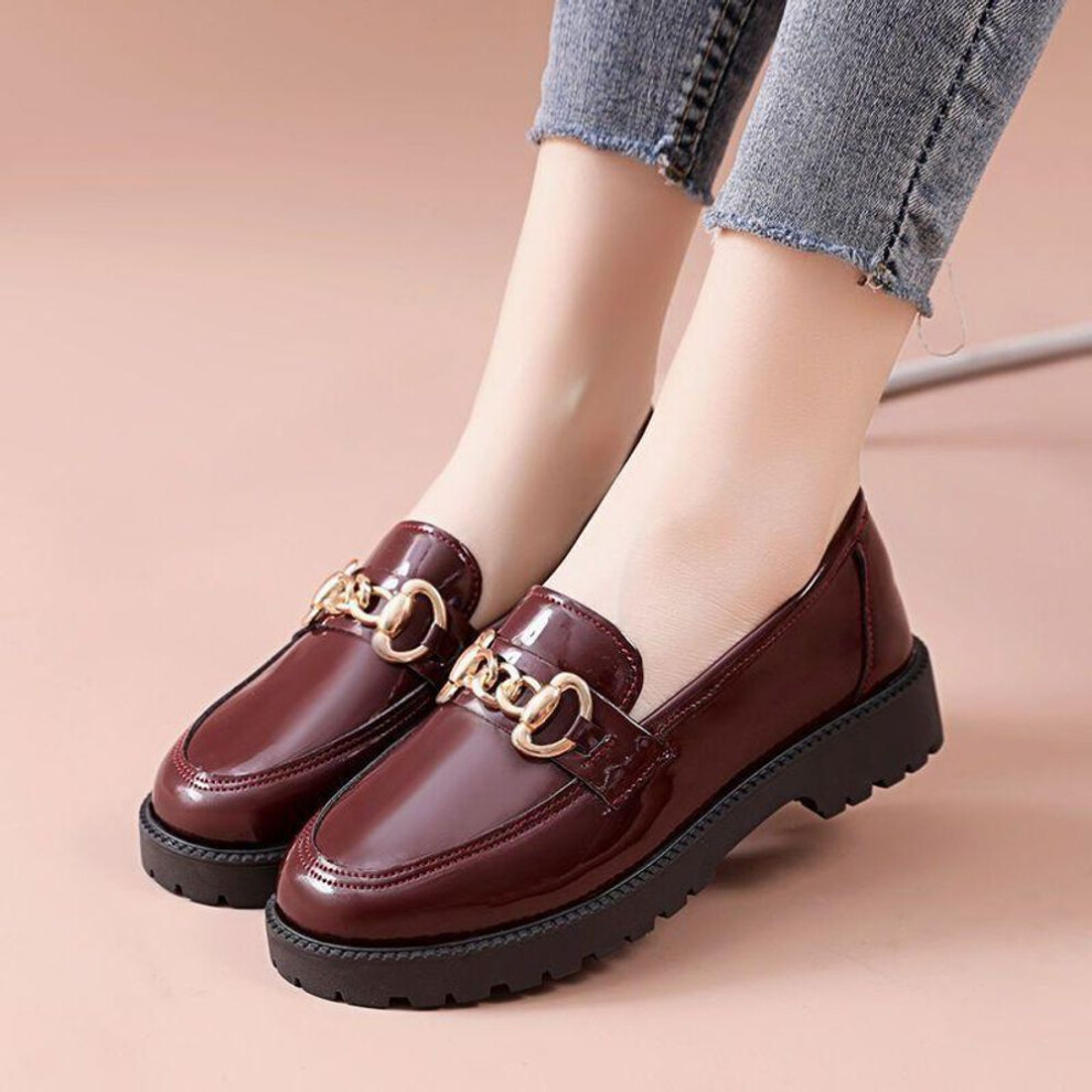 (burgundy, 36) Women&apos;s Platform Loafers Slip-on Lug Sole Chunky Heel Penny Loafers For Women Comfortable Business Casual Work Shoes With Metal Chain Dressy Shoe