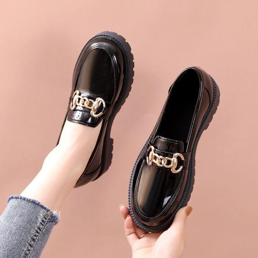 (black, 39) Women&apos;s Platform Loafers Slip-on Lug Sole Chunky Heel Penny Loafers For Women Comfortable Business Casual Work Shoes With Metal Chain Dressy Shoe