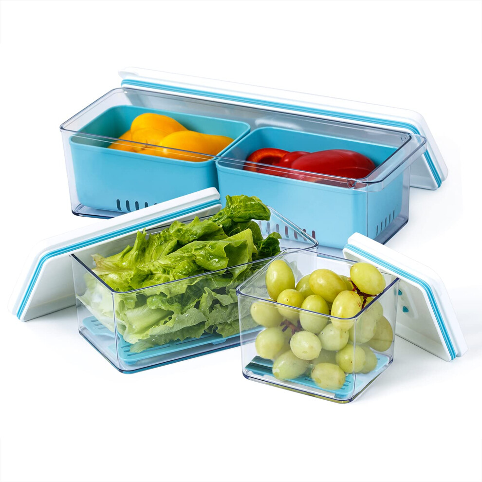 Lot de 3 bacs de rangement empilables pour produits Lille Home avec bac de drainage amovible pour r   frig   rateurs, armoires, comptoirs et