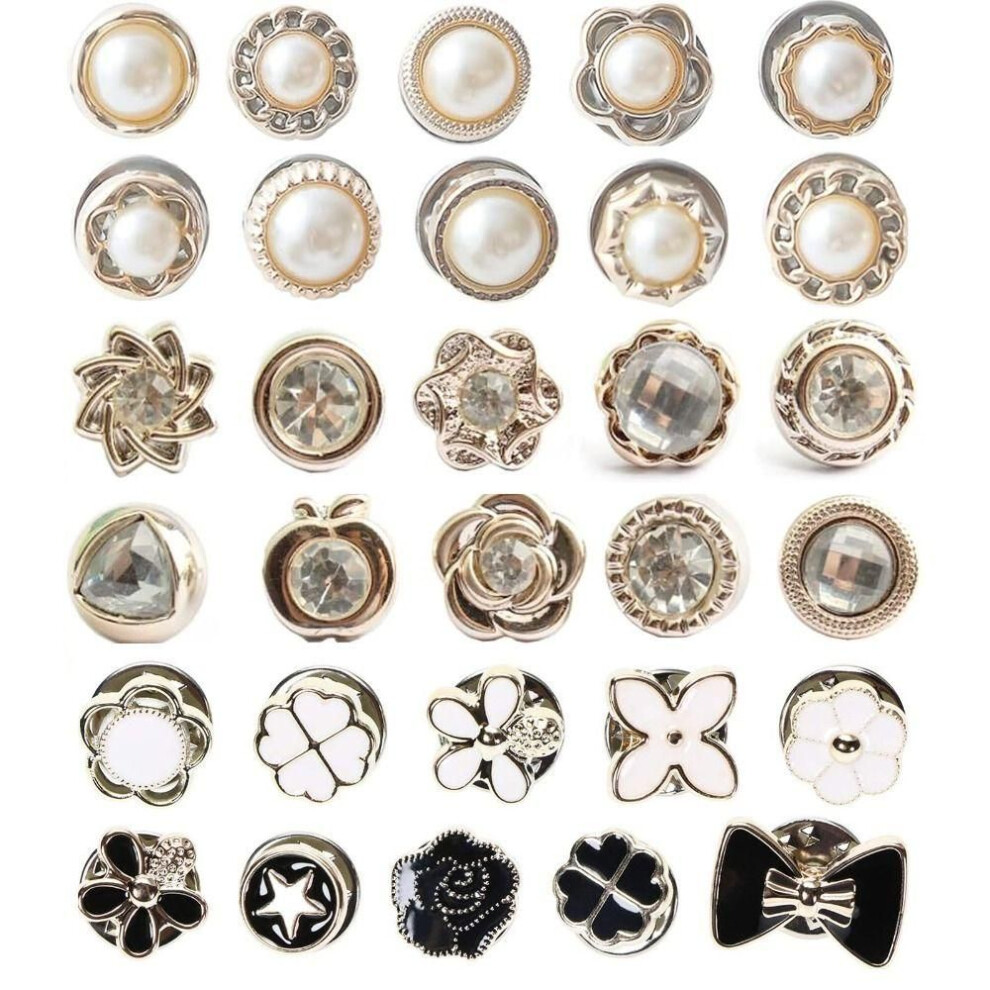 30 Pcs Small Shirt Brooch Buttons Rhinestone Small Cover Up Rhinestone Buttons Button Pins  Hat