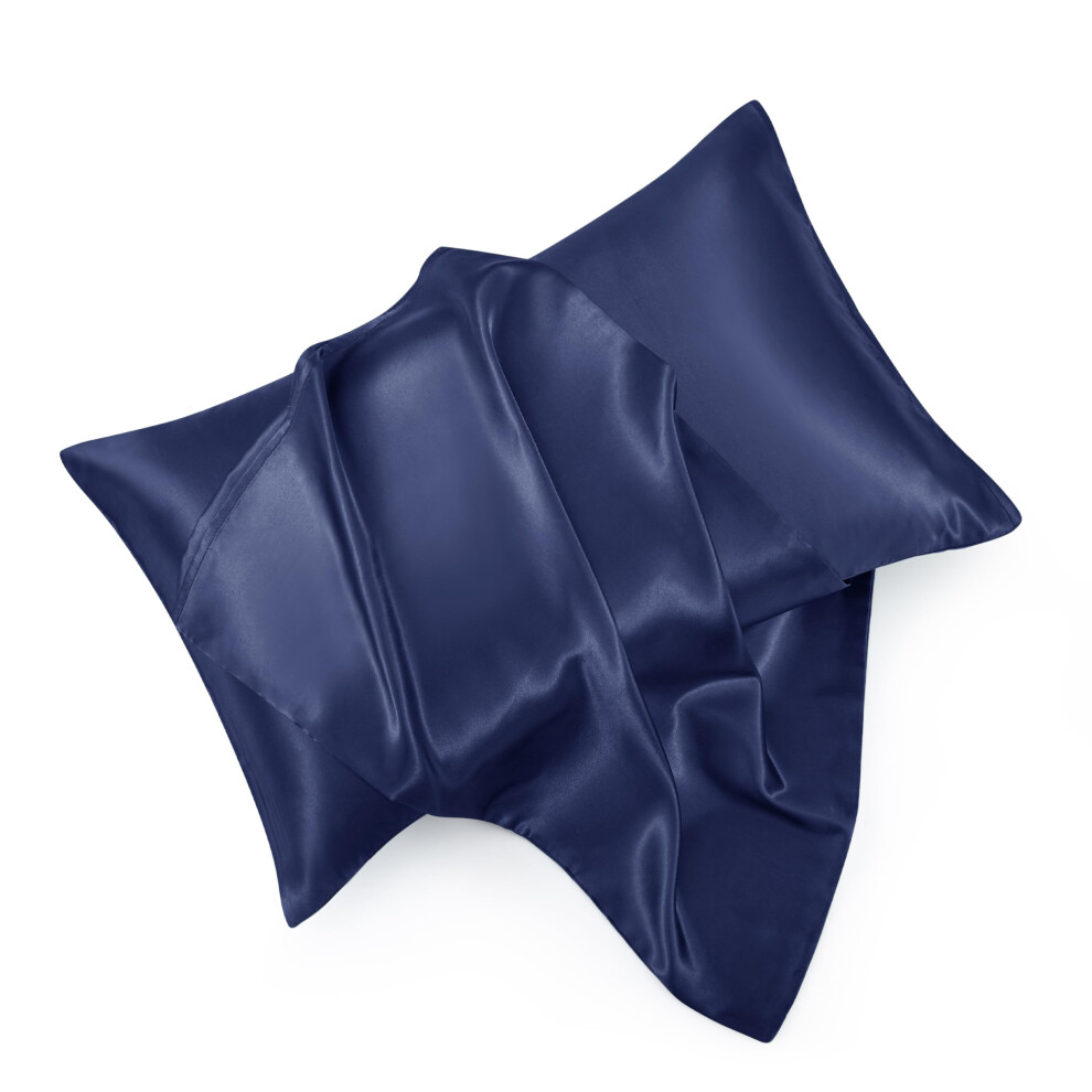 Hommxjf Navy Blue King Size Satnov Povlak Na Poltr Sada 2 Kusu Se Zapnnm Na Oblku Nmornick Modr Hedvbn Povlak Na Vlasy A Pokoku (20X36)-image