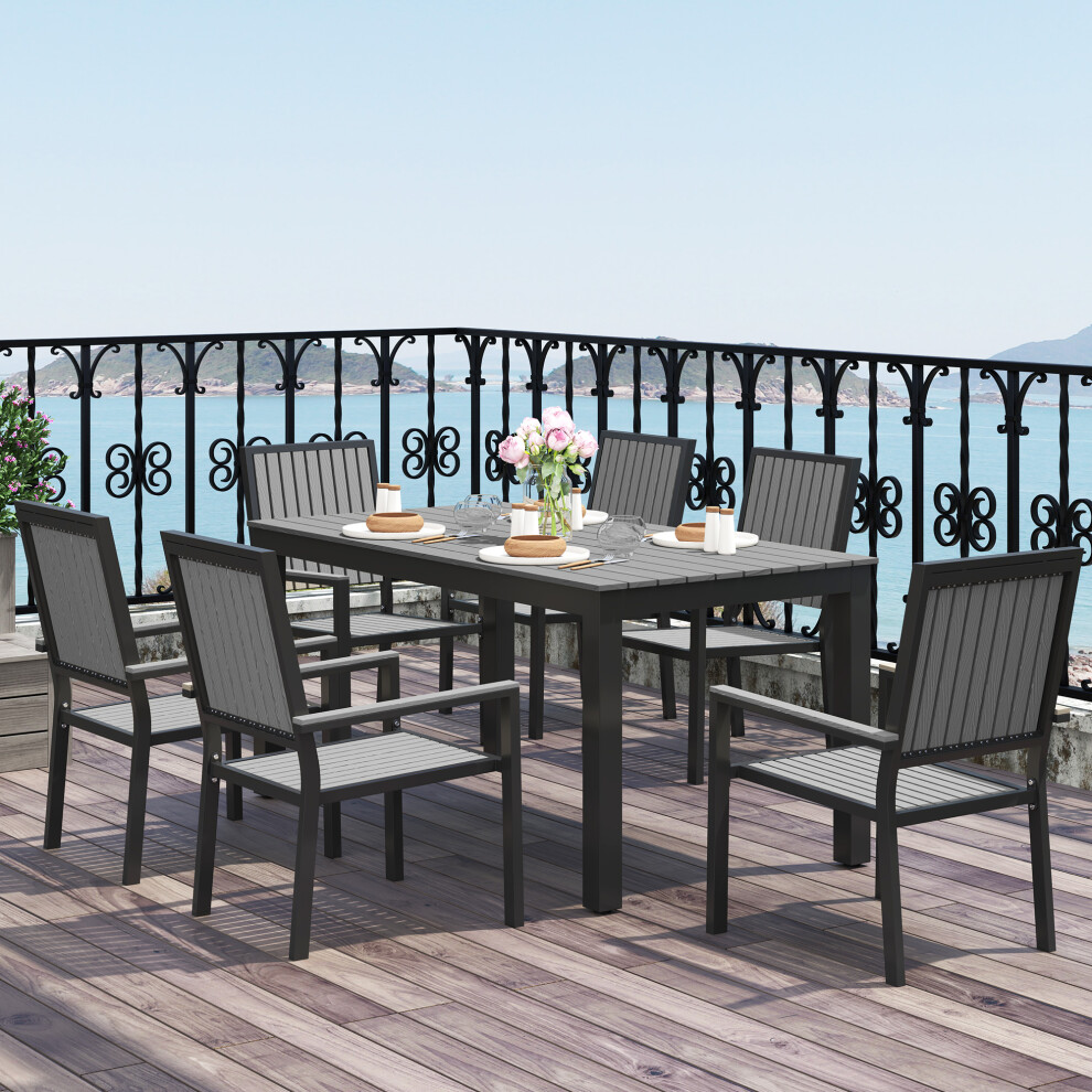 Outsunny 6 Seater Aluminium Garden Dining Set With Stackable Chairs, Grey