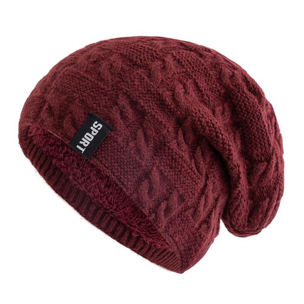 (red, 56cm-60cm) New Women Winter Hats Female Sports Label Casual Beanie Hat Fleece Lined Warm Knitted Hats