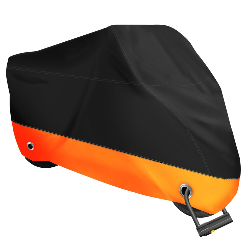 XYZCTEM Motorcycle Cover,All Season Black&Orange Waterproof Outdoor Sun Motorcycle Cover,Fits up to 108" Motors-image-OPC-PFC5CQV-NEW
