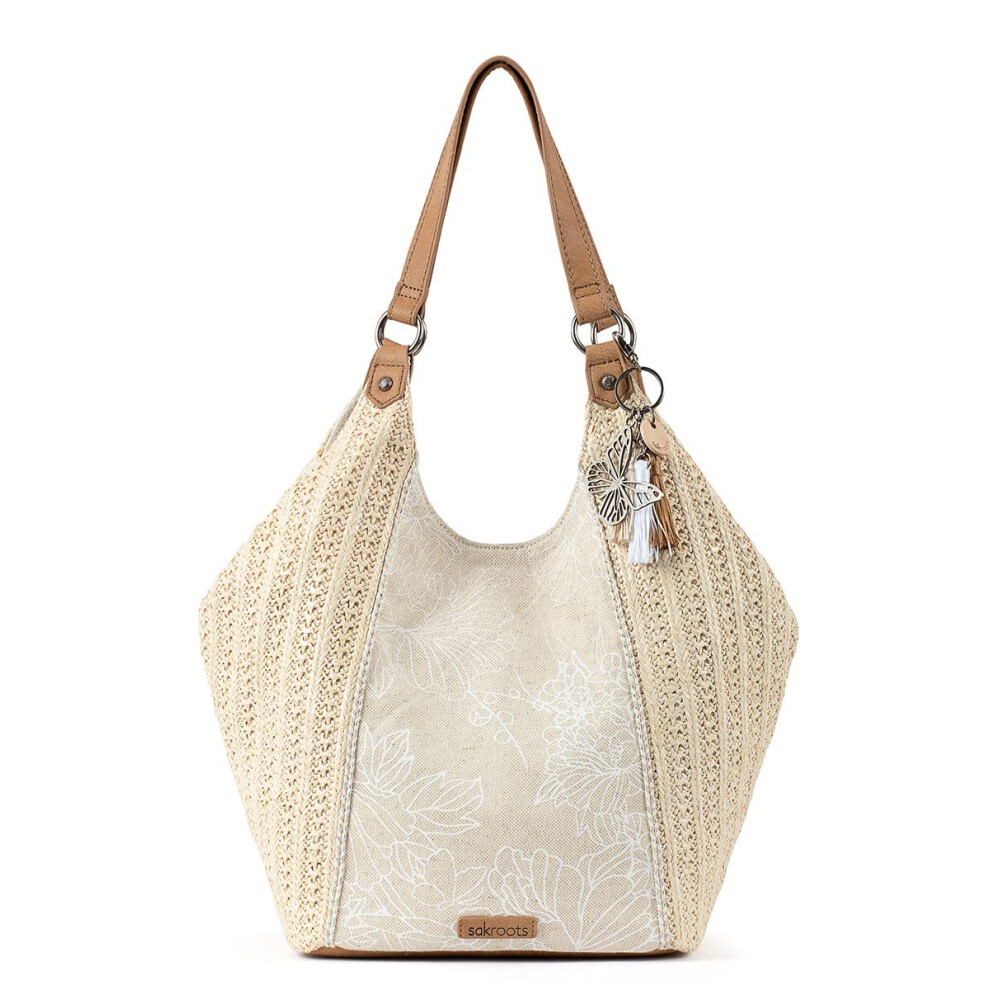 Sac cabas en paille Roma pour femme de Sakroots, blanc, taille unique, motif fleuri, US