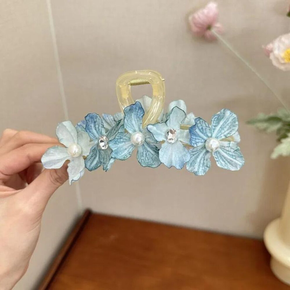 (blue) Fashion Flower Women Hair Clips Sweet Temperament Crab Hair Clip For Girls Summer Hair Accessories Fashion Barrette Ponytail Clip Korean Headdress