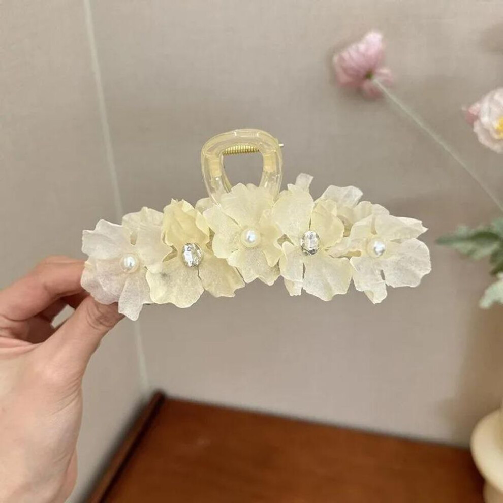 (beige) Fashion Flower Women Hair Clips Sweet Temperament Crab Hair Clip for Girls Summer Hair Accessories Fashion Barrette Ponytail Clip Korean Headdress