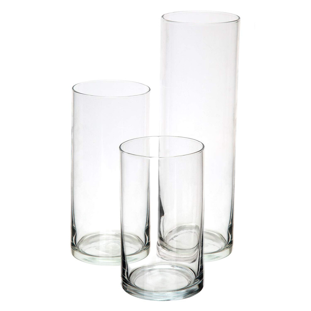 Royal Imports Glass Cylinder Flower Centerpiece Vases Set of 3 - Hurricane Candle Holder for Pillar, Floating, Tealights - Use for Floral, Wedding Tab