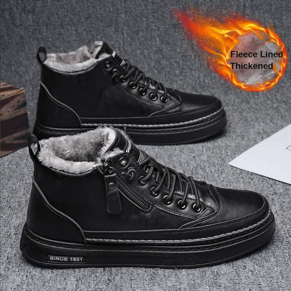 (black, 40) Order A Size Up Men&apos;s Shoes Winter New High-top Military Boots Fleece Lined Padded Warm Keeping Casual Shoes Versatile Work Waterproof Leather Sh