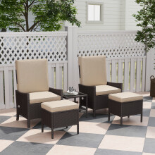 Outsunny 5 PCS Rattan Garden Furniture Set w/ Cushions, Khaki
