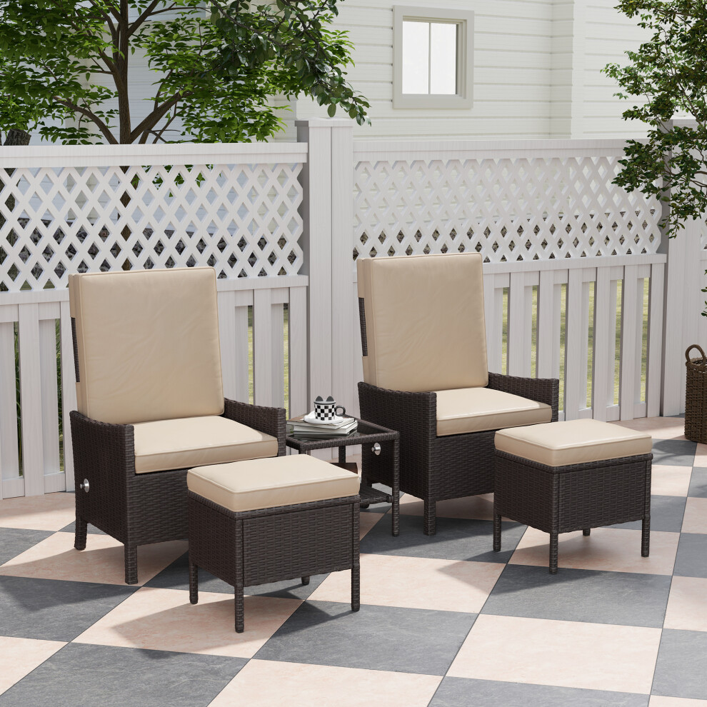 Outsunny 5 PCS Rattan Garden Furniture Set w/ Cushions, Khaki