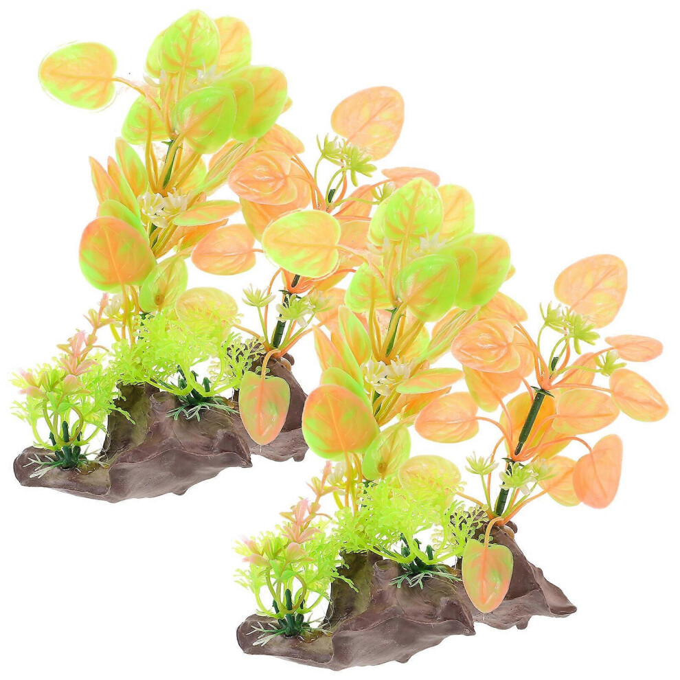 Kricely (As Show, One Size) 2Pcs Aquarium Fish Tank Plastic Plants Vivid Underwater Plants Decorations Artificial Water Plants