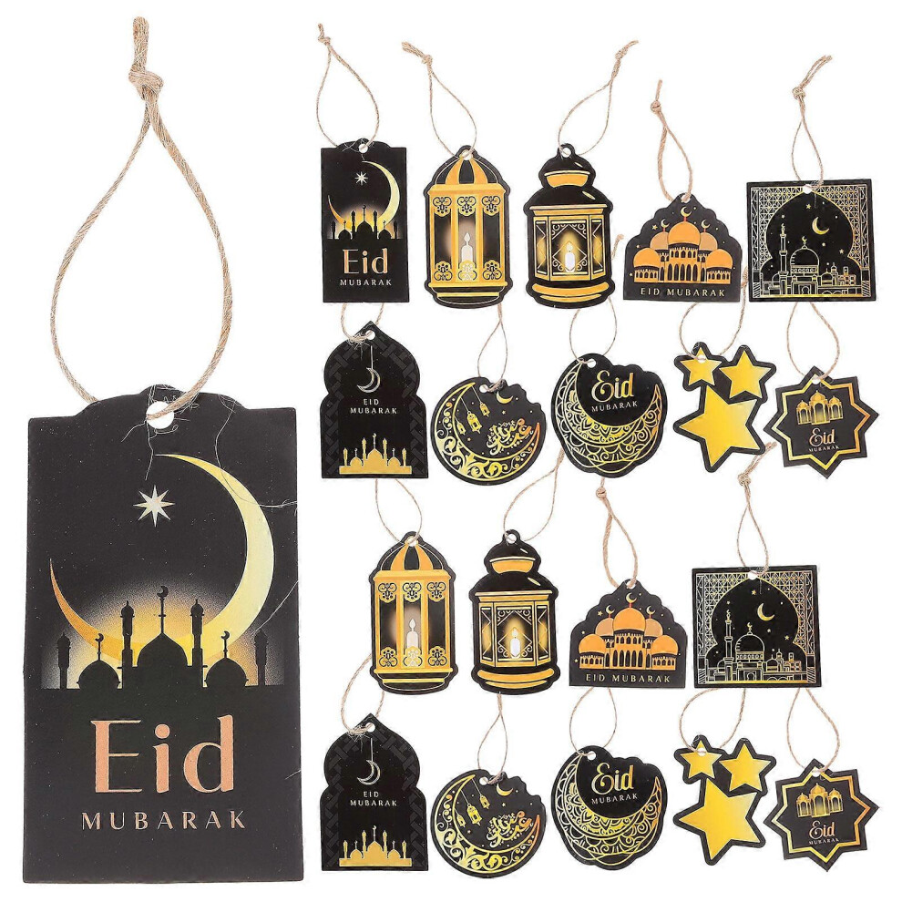 Kricely (Black, One Size) 20Pcs Ramadan Ornaments Eid Mubarak Hanging Banner Ramadan Mubarak Eid Party Banner Decors