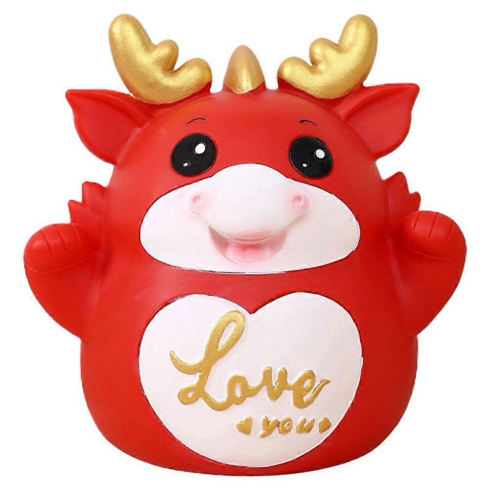 Kricely (, One Size) Dragon Piggy Bank New Year Dragon Figurine Coin Bank Lovely Dragon Coin Saving Jar Red