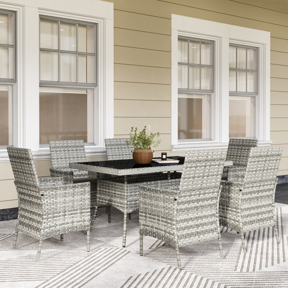 Outsunny 6 Seater Rattan Garden Furniture Set With Cushions, Mixed-Grey