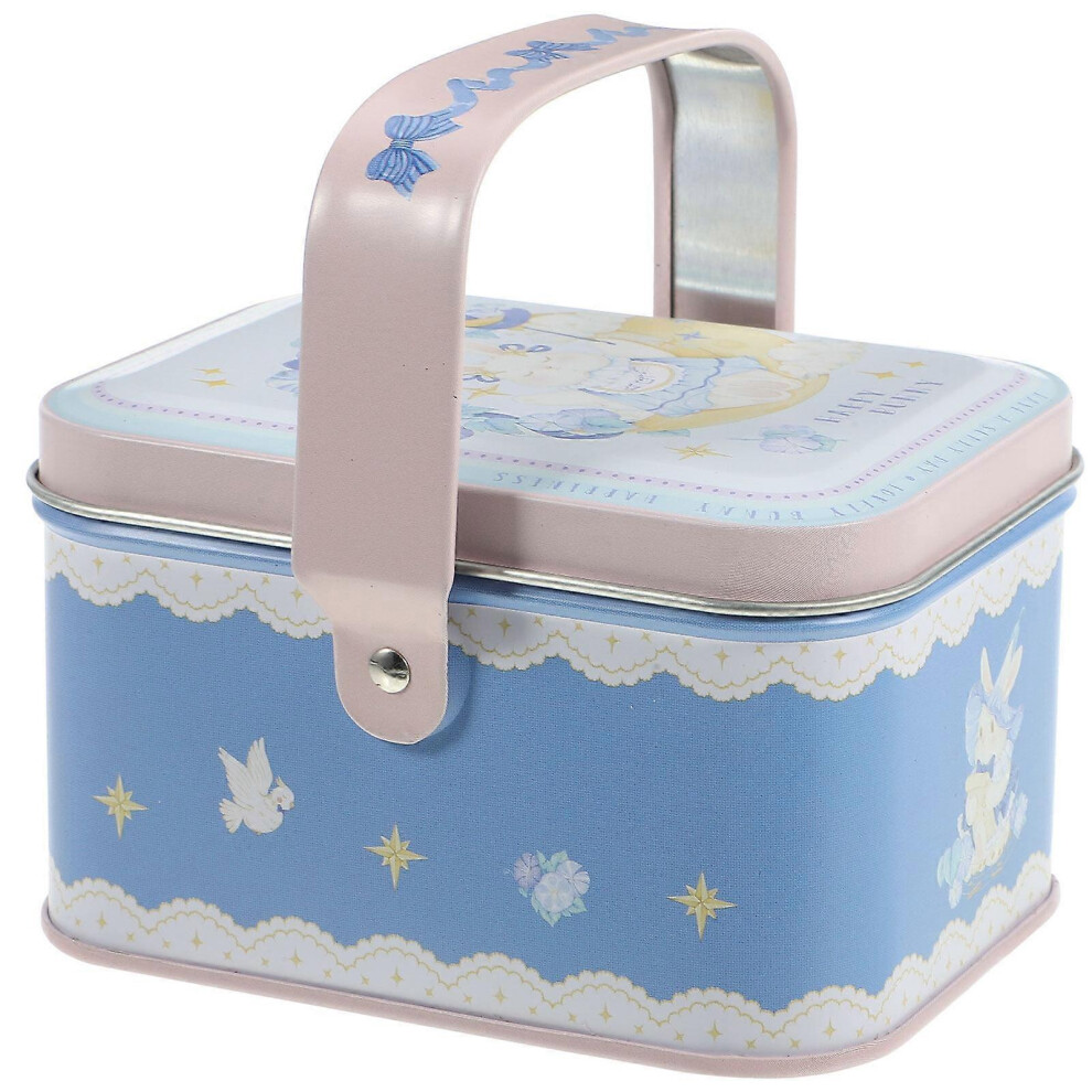 Kricely (Picture 2, One Size) Metal Cookie Tin Tinplate Biscuit Tin Candy Snacks Storage Container With Lid Handle