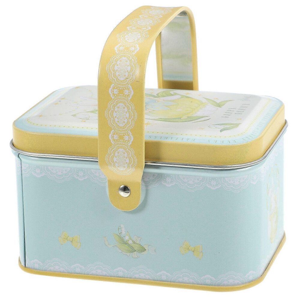 Kricely (Picture 1, One Size) Metal Cookie Tin Tinplate Biscuit Tin Candy Snacks Storage Container With Lid Handle