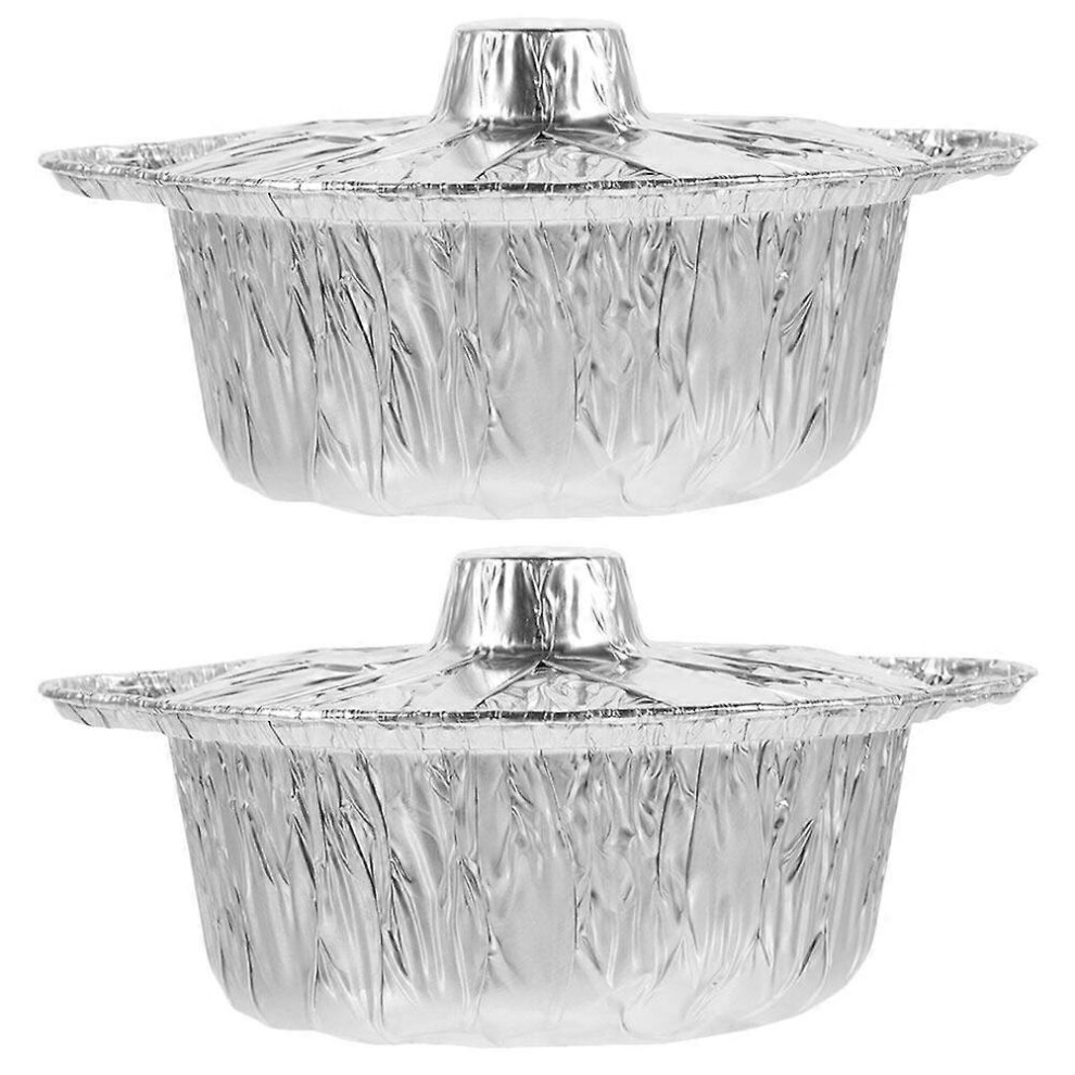 Kricely (As Show, One Size) 2Pcs Round Tinfoil Pots Camping Lidded Tinfoil Pot Barbecue Heatable Food Pots