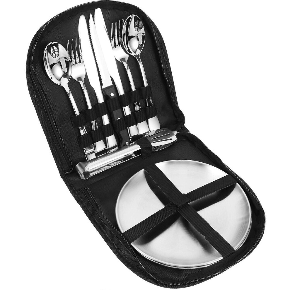 Kricely (As Show, One Size) 1 Set Of Camping Tableware Set Stainless Steel Cutlery Kit Camping Utensil Set Portable Flatware Kit