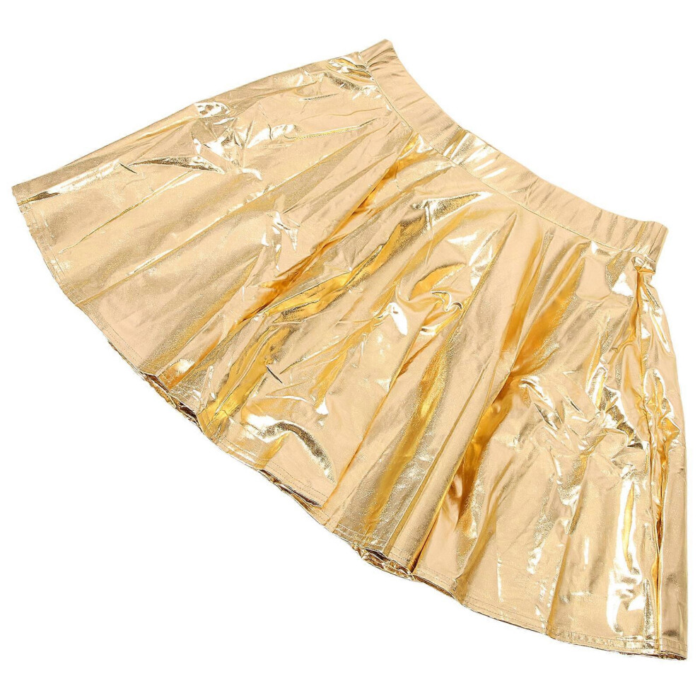 Kricely (As Show, One Size) Gold Skirt Flared Pleated Skirt Pleated Golden Skirt Women Skirt Dancing Skirt Skating Skirt