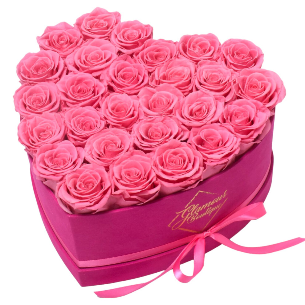 GLAMOUR BOUTIQUE 27 Flower Forever Heart Shape Box - Preserved Roses Gift for Her Preserved Flowers Velvet Pink-image-OPC-PFRRDGB-NEW