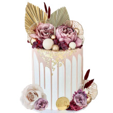 29 buc. Topper pentru tort Boho, frunze de palmier, flori ro?ii, bile, decora?iuni de tort pentru nunta boema, baby shower, consumabile pentru pe