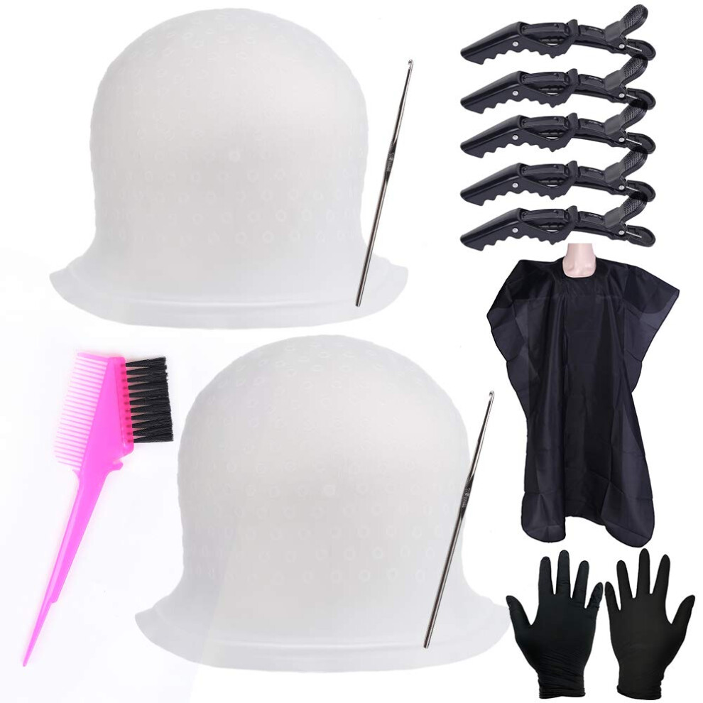 Rjmbmup Silicone Highlight Caps Set For Color Hair 2 Pcs Professional Reusable Highlighting Caps With Hooks Salon Hairdressing Dyeing