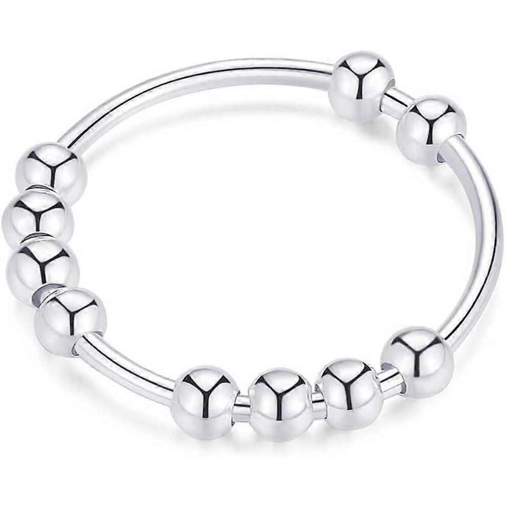Konhill (As Show, One Size) 925 Sterling Anti Anxiety Ring For Women Men Fidget Rings For Anxiety Anxiety Ring With Beads Spinner Ring For Anxiety Spin Silver