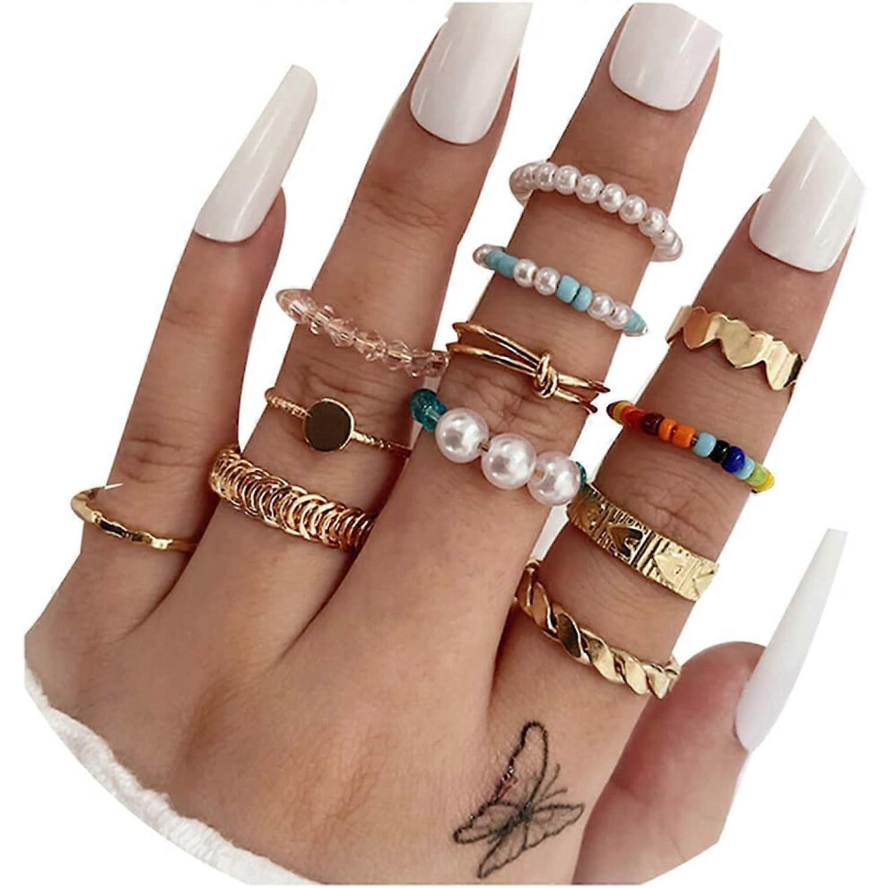 Konhill (As Show, One Size) Baicccf Boho Stacking Rings For Women Knuckle Rings Set Simple Star Moon Flower Rings For Teen Girls Stackable Aesthetic Gold