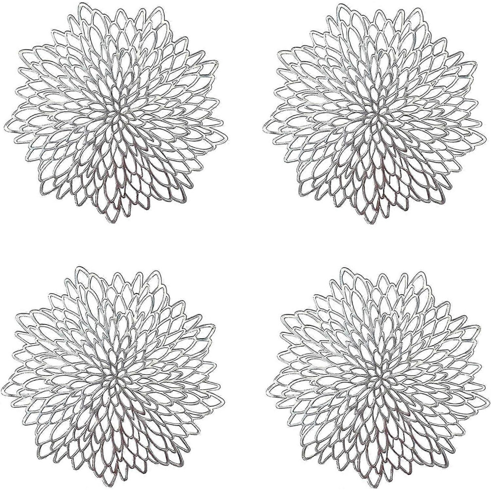 Konhill (As Show, One Size) 4 Pieces Silver Table Mat, Round Hollow Table Mat, Round Table Mat Plastic Table Mat, Used For Thermal Insulation Of Plate And Tab