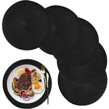 (As show, One size) Placemat Set of 6,12.6 inch,Round Placemat Washable Polypropylene Plastic Placemat for Kitchen, Dining, Parties, Weddings