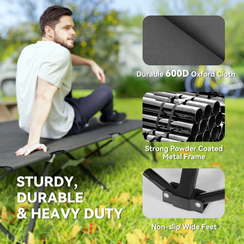 Outsunny Outsunny Double Camping Folding Cot Portable Sleeping Bed, Charcoal Grey 1