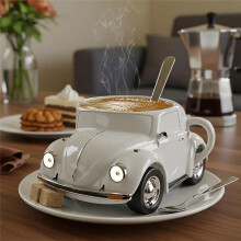 (White) Creative Funny Beetle Shaped Coffee Mug Unique Handmade Beetle-Shaped Coffee Cup Novelty Car-Shaped Tea Cup for Beetle Lovers