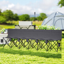 Outsunny 6 Seater Folding Bench Camping Chair with Cup Holder, Charcoal Grey