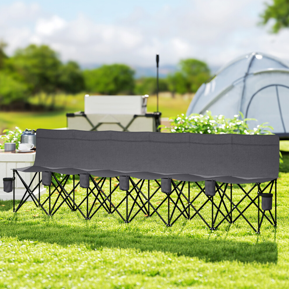 Outsunny 6 Seater Folding Bench Camping Chair With Cup Holder, Charcoal Grey