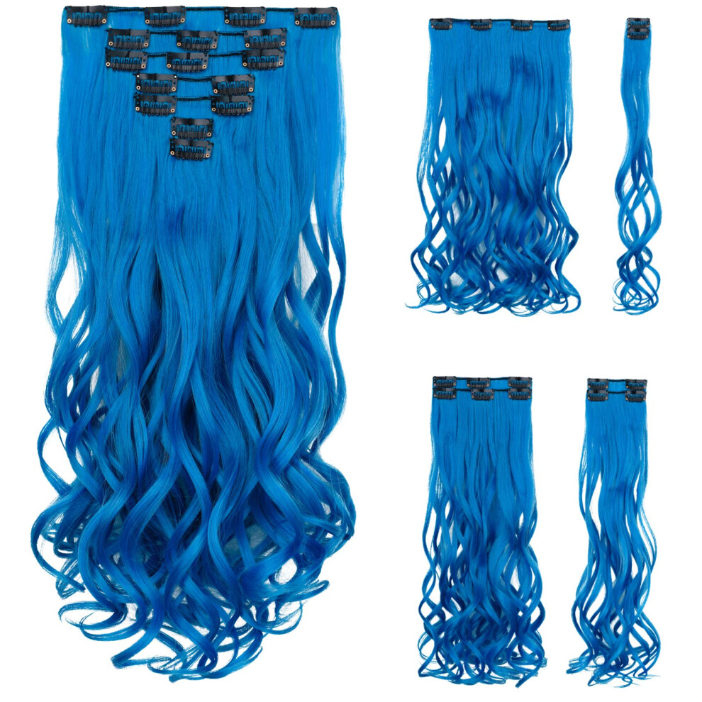 Syxlcygg Blue Hair Extensions Clip Extensions 18 Wavy Synthetic Hair Piece Women Natural Fluffynot Tangled Girl Colorfu