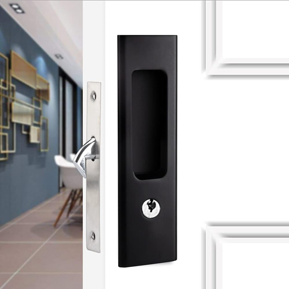 Lwzh 63 Matte Black Privacy Pocket Door Lock Hardware Invisible Recessed Handle Latch With Keys Sliding Door Mortise Lock 732025022308