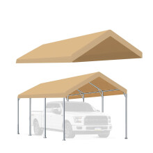 Rutile 10x20 Carport Canopy ONLY Tent Garage Replacement Top Tarp Car Shelter Cover wBall Bungees Beige Only Top Cover Fram