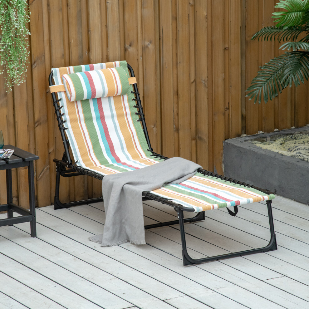 Outsunny Folding Beach Chair Chaise Lounge 4 Adjustable Positions, Multicolored