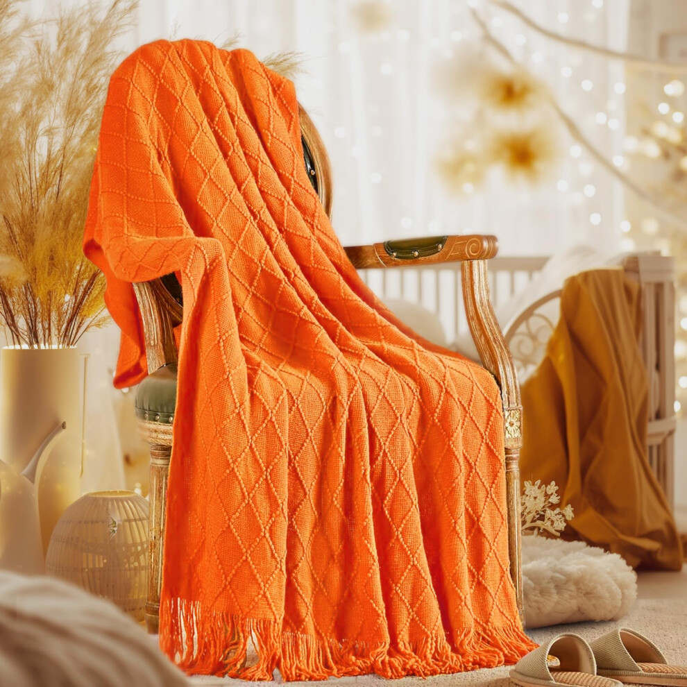 inhand Fall Throw Blanket Burnt Orange Halloween Decor for Couch Soft Living Room Home Decor Knitted Blanket Outdoor Lightweight Autumn Bl