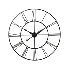 60cm Black Hollowed-Design Roman Numeral Wall Clock – Silent Quartz, Minimalist Industrial Style