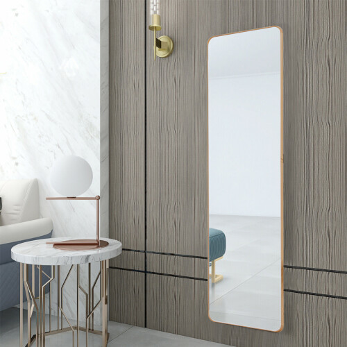 Living And Home (Gold) Modern Rectangular Metal Floor Mirror 2