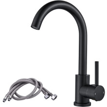(Black) Kitchen Sink Mixer Tap, NewEast Single Lever Stainless Steel Black Monobloc Kitchen Tap 1 Hole Easy Fit with Hoses