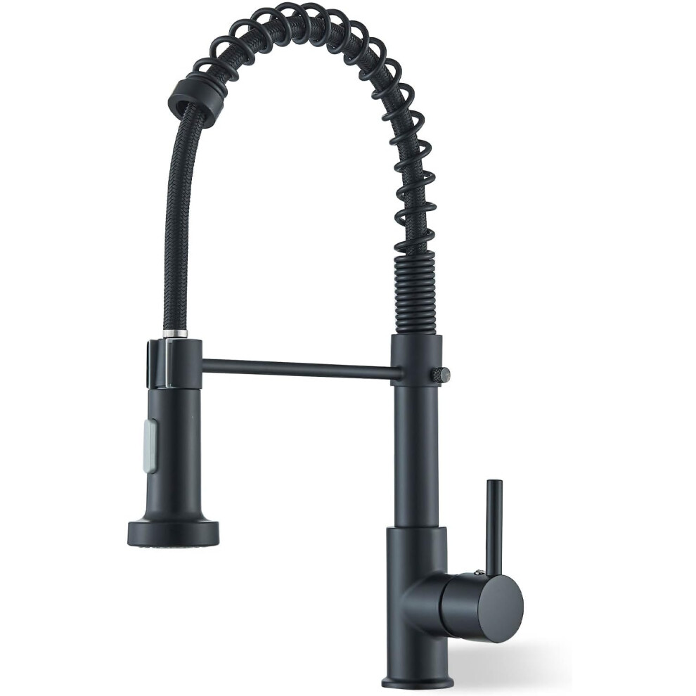 Black Kitchen Tap Sink Mixer tap with Solid Brass Commercial Single Handle Single Hole Pull Down Swivel Sprayer Mixer Tap Cold and hot Fittings UK
