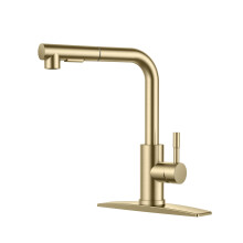 FORIOUS Gold Kitchen Faucet, Single Handle Kitchen Sink Faucet with Pull Down Sprayer, Modern Stainless Steel Brass Copper Commercial Kitchen Faucet
