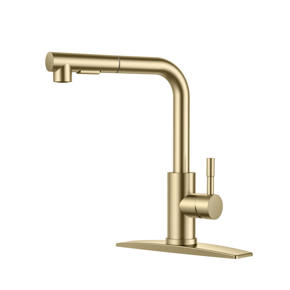 Forious Gold Kitchen Faucet, Single Handle Kitchen Sink Faucet With Pull Down Sprayer, Modern Stainless Steel Brass Copper Commercial Kitchen Faucet 736519117396